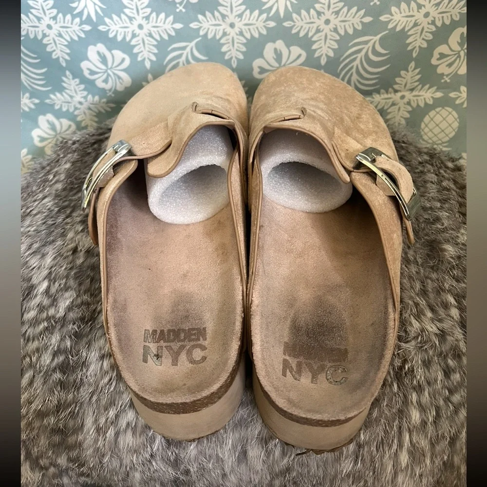 Madden NYC Tan MicroSuede Women's Platform Clogs  Size 11